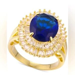 Sapphire Diamond Double Halo Ring in Gold In Sterling Silver